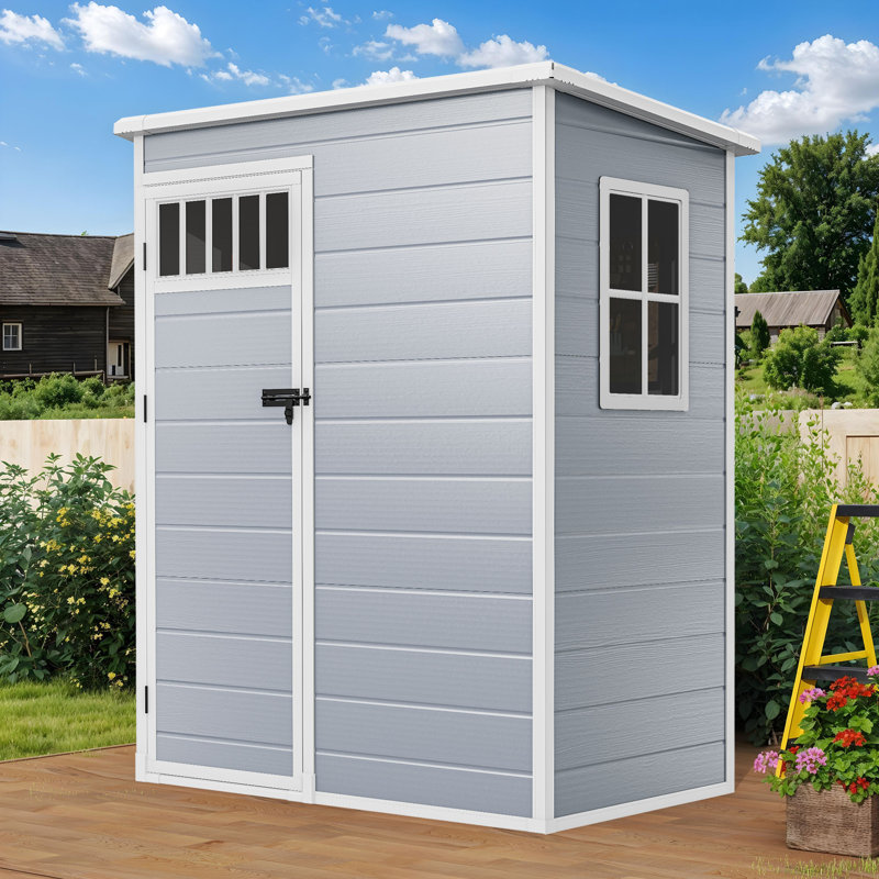 Outdoor Vertical Storage Shed with Windows, Gray