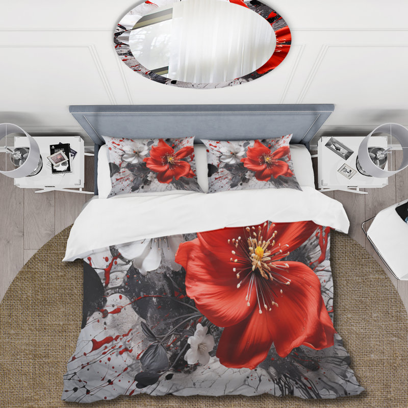 Ensemble de housse de couette en microfibre / polyester Red Gray Botanical Symphony I Bedding