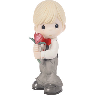 Figurine Precious Moments garçon tenant une rose rouge 4,76 pouces