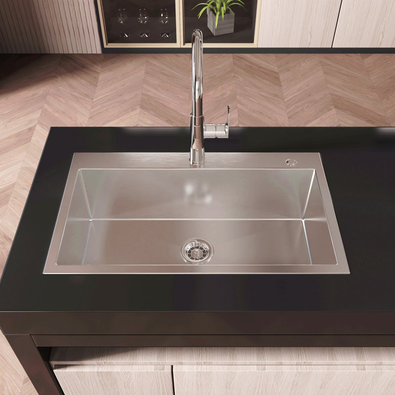 Stainless Steel Kitchen Sink, Single Bowl, Overmount Handmade Sink In Brushed Nickel, With Us Standard Drain And Hook