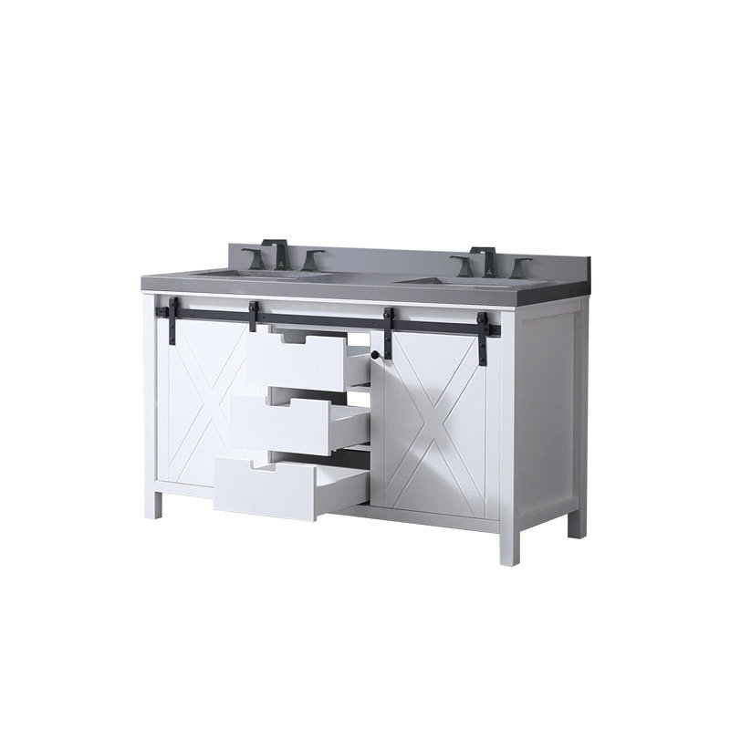 Marsyas 60 in W x 22 in D Double Bath Vanity Top with Faucet Set, Grey Quartz, White