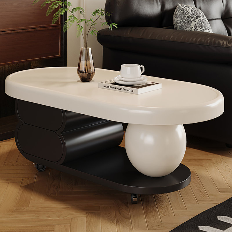 Table basse mobile de style crème, H 18,5 po x L 43,3 po x l 23,6 po, Blanc, Noir