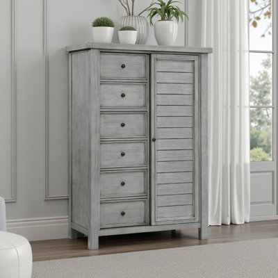 Daisy Wardrobe Chest, Gray Mango Veneer, 8 Drawers, Bronze Metal Knobs