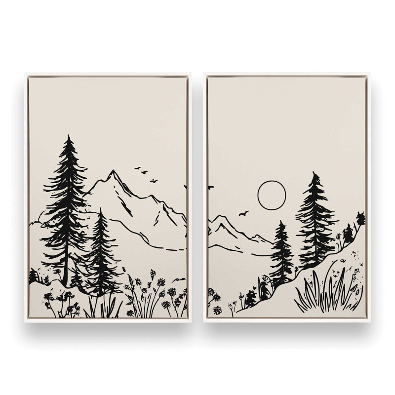 Whispering Peaks v3, ensemble de 2 impressions, 12 po x 8 po, Cadre flottant blanc opaque