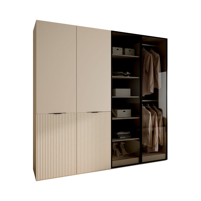 4 Door Glass Wardrobe, Beige/Matte Black