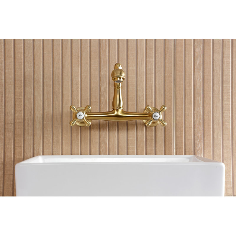 Kingston Brass English Country Two-Handle 2-Hole Wall Mount Bathroom Faucet, Brushed Brass