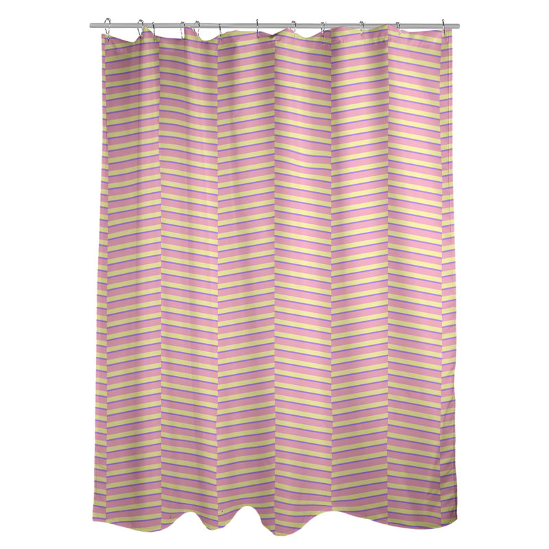 Rideau de douche simple à rayures rompues, Rose / Mauve / Jaune