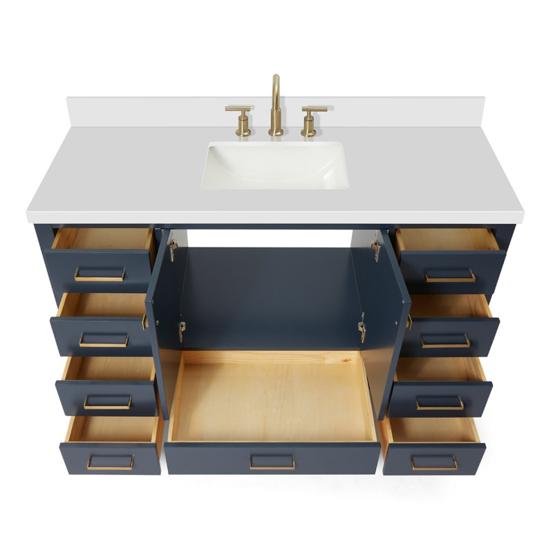 Ensemble de meuble-lavabo simple 55 po Cambridge, Rectangle, Bleu minuit / laiton satiné