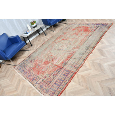 Large Red Vintage Turkish Oushak Wool Rug With Faded Oriental Design For Classic Home Decor Enhancement