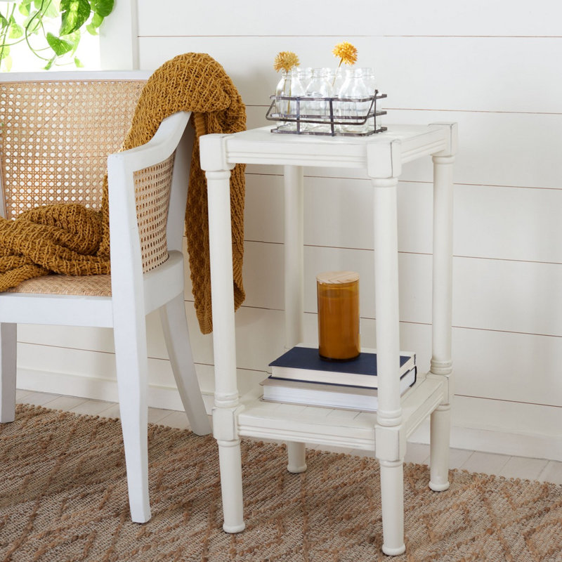 Table de bout avec rangement Antaun, Blanc vieilli