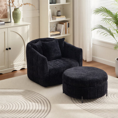 Fauteuil demi-tonneau pivotant rembourré de 39 po de largeur avec repose-pieds avec rangement