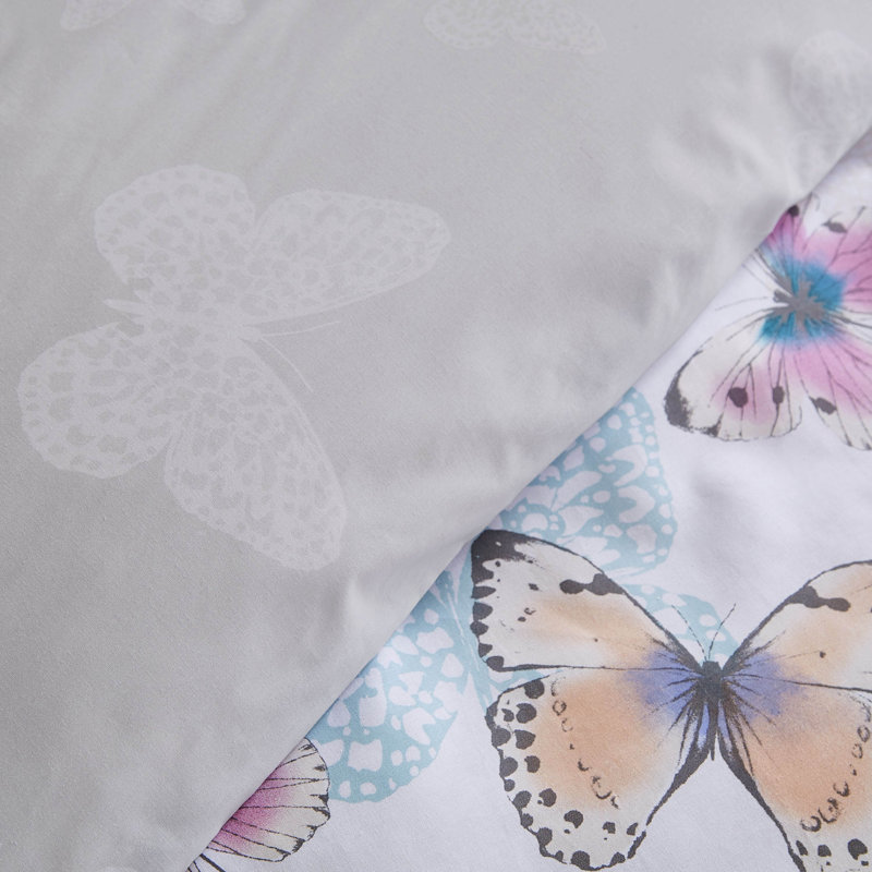Scatter Butterfly Duvet Cover Set With Pillowcases Grey, Double - 2 Standard Pillowcase