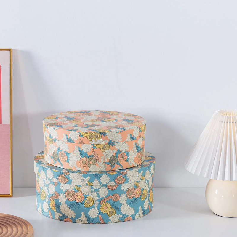Buskus 2 Piece Decorative Box Set, Beige/Blue/White Floral 1