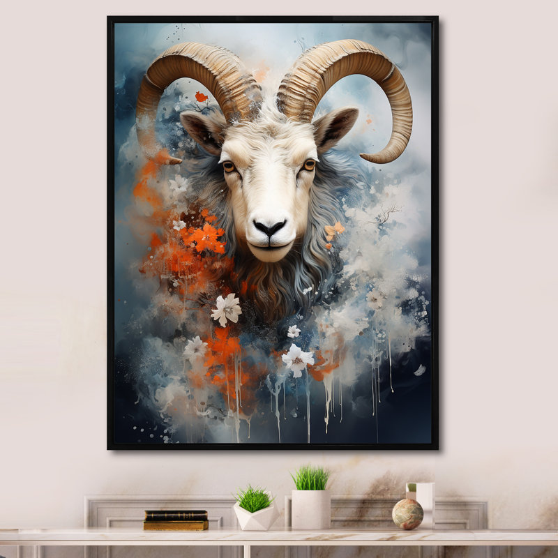 Capricorne Constellation 1 - Chèvre, art mural, Black Picture Framed, 20" H x 12" W