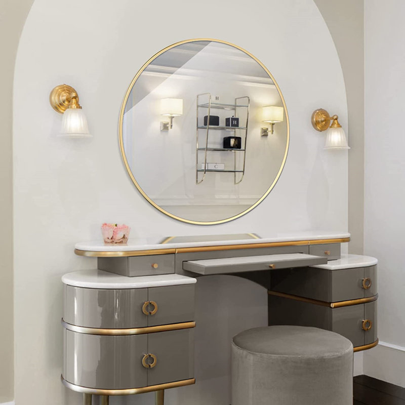 Adrihanna Round Wall Mirror With Frame,, Black, 39" x 39"