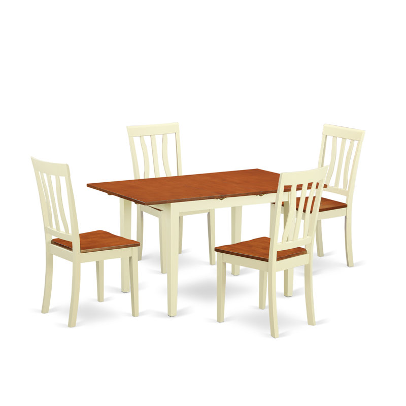 L'ensemble 5 pièces de table et chaises de cuisine comprend une table de salle à manger rectangulaire avec rallonge papillon et 4 chaises de salle à manger, babeurre et cerise