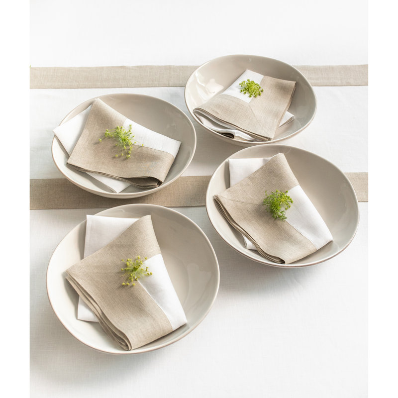 Contempo - 100% Pure Linen Dinner Napkins, Natural/White