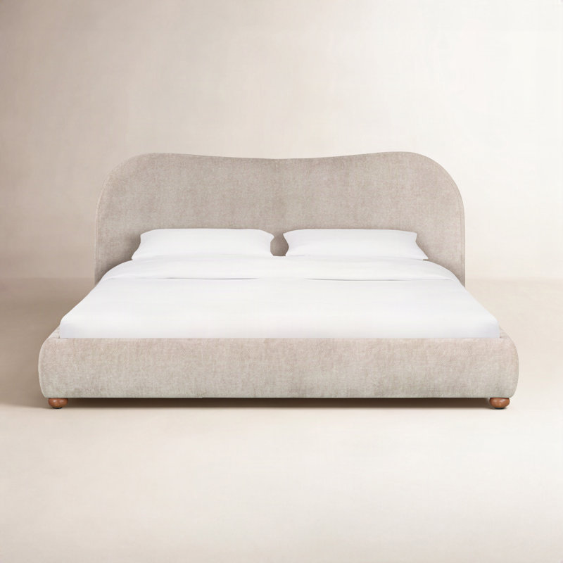Liza Upholstered Bed, Queen, Light Brown Chenille