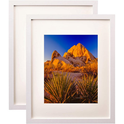 White MDF Picture Frames, 16 X 20 Inch Photo Frames with HD Shatterproof PS Glass (Acrylic Plexiglass) & Acid-Free Matboard, Displays 11x14 Photos, Horizontal & Vertical Wall Mount, Set of 2