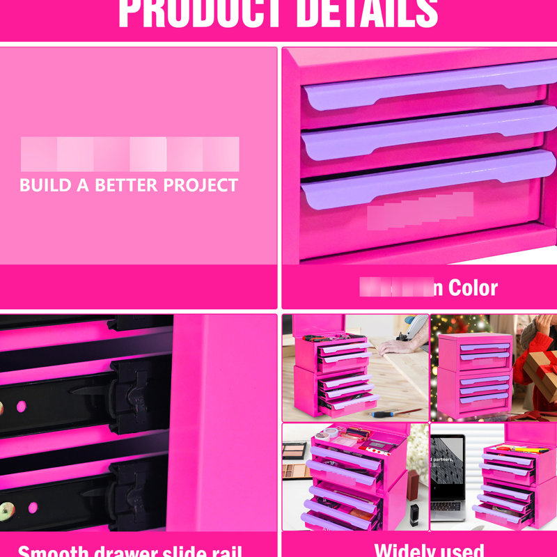 Five - Drawer Purple And Rose Red Type Storage Box For Cosmetics, Hairbrush Food Storage, Material, Easy To Clean, Stackable Design Medicine, Desk Accessories Home Cold Rolled Steel, Maintenance,