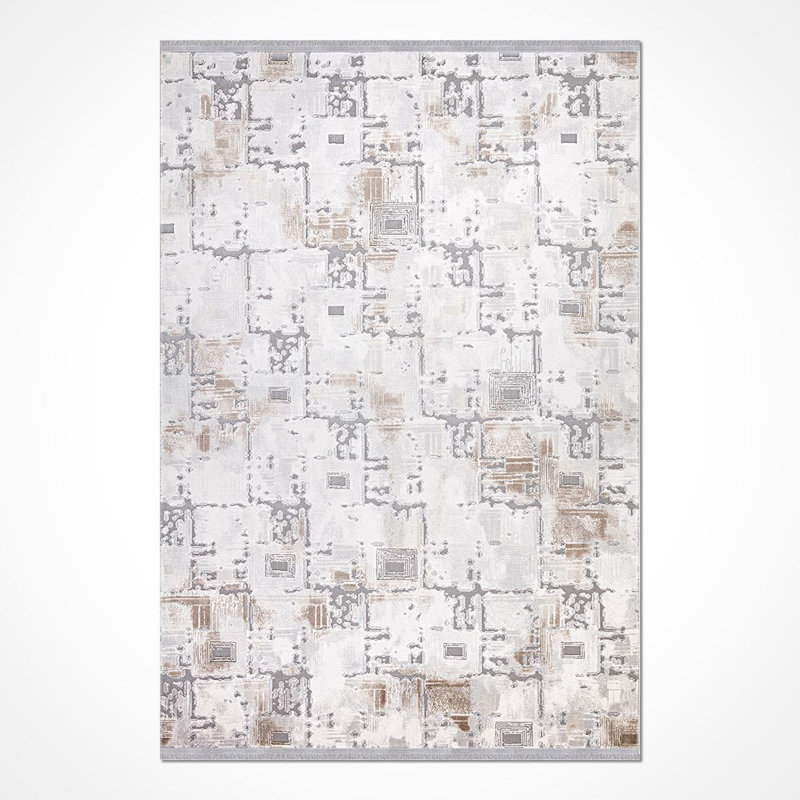 Tapis gris moderne / abstrait lavable à la machine, Tapis de couloir 3 pi 4 po x 8 pi 3 po