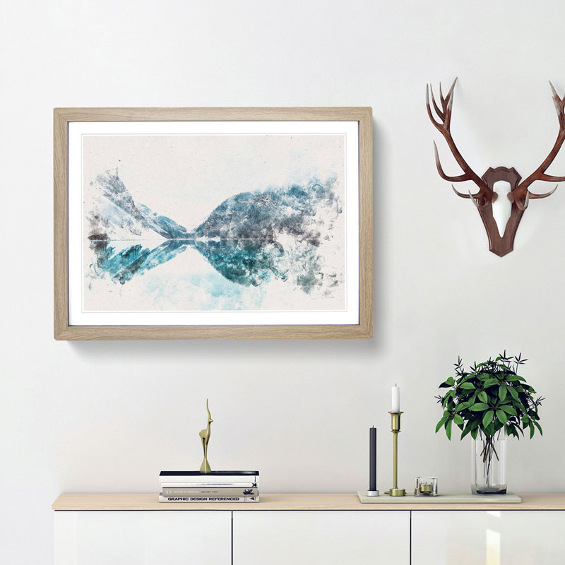 Mountain Range Reflection - Framed Print, 24cm H x 33cm W x 2cm D, Oak Framed