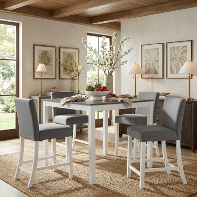 Modern 5-Piece Counter Height Wooden Dining Set, 1 Pub Table & 4 Upholstered Chairs, Seats 4 for Kitchen & Dining Room