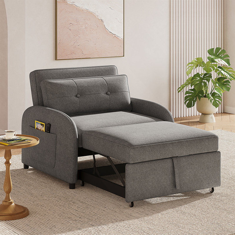 Canapé-lit convertible 3 en 1 avec coussin et pochette de rangement, parfait pour les petits espaces et les chambres d'amis
