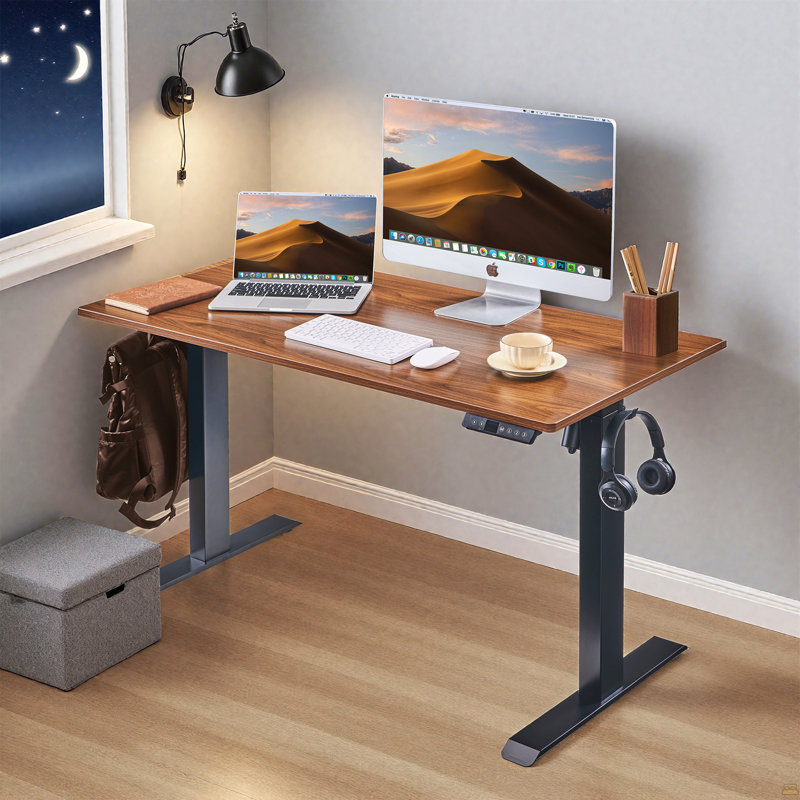 Bureau électrique debout, bureau à hauteur réglable, bureau assis-debout 24 po x 48 po, plateau en acajou / noyer foncé