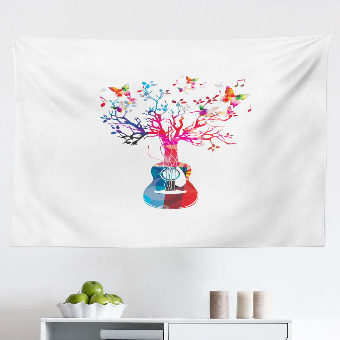 Wandbehang Bunte musikalische Komposition mit Gitarre Baum und Schmetterlinge Inspiration