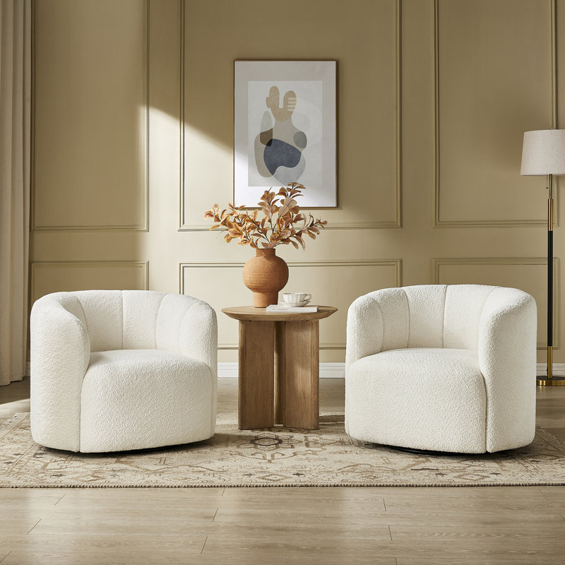 34" Boucle 360° Swivel Barrel Chair, Modern Upholstered Armchair for Living Room, Bedroom, Office (Set of 2)