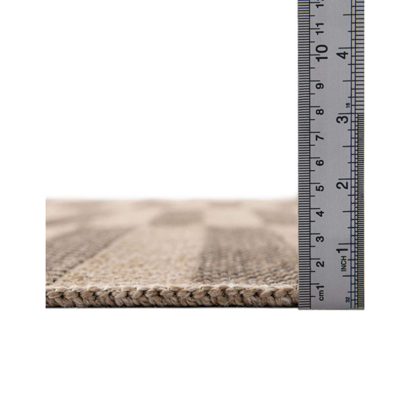 Holscomb Geometric Machine Woven Polypropylene Area Rug in Natural/Brown, Rectangle 6'3" x 9'