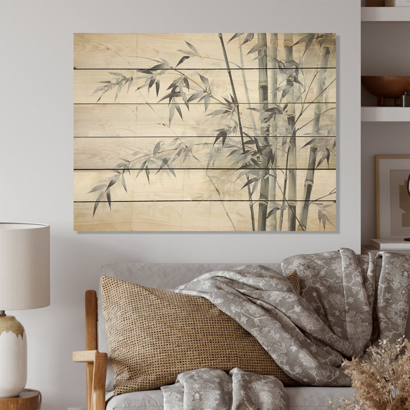 Bambou sauvage noir et blanc - Art mural en bois de bambou sur bois de pin naturel, H 10 po x l 20 po