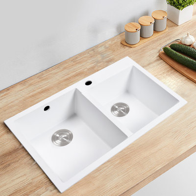32.3" L Stain-resistant Drop-In Smooth Surface Kitchen Sink with Classify Double Bowl(Included Pop-up Drain)