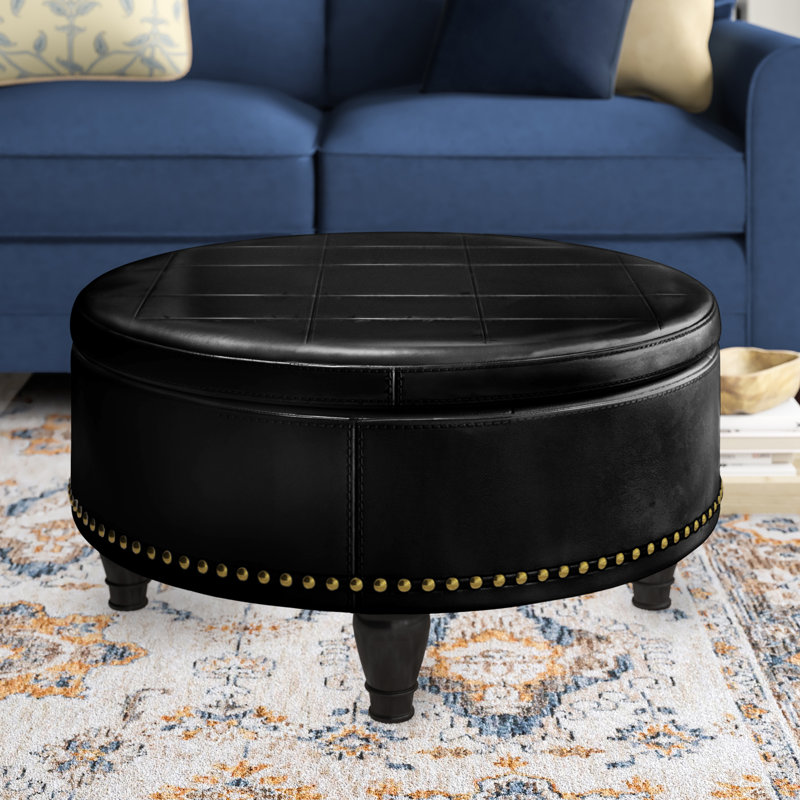 Faux Leather Ottoman, Black