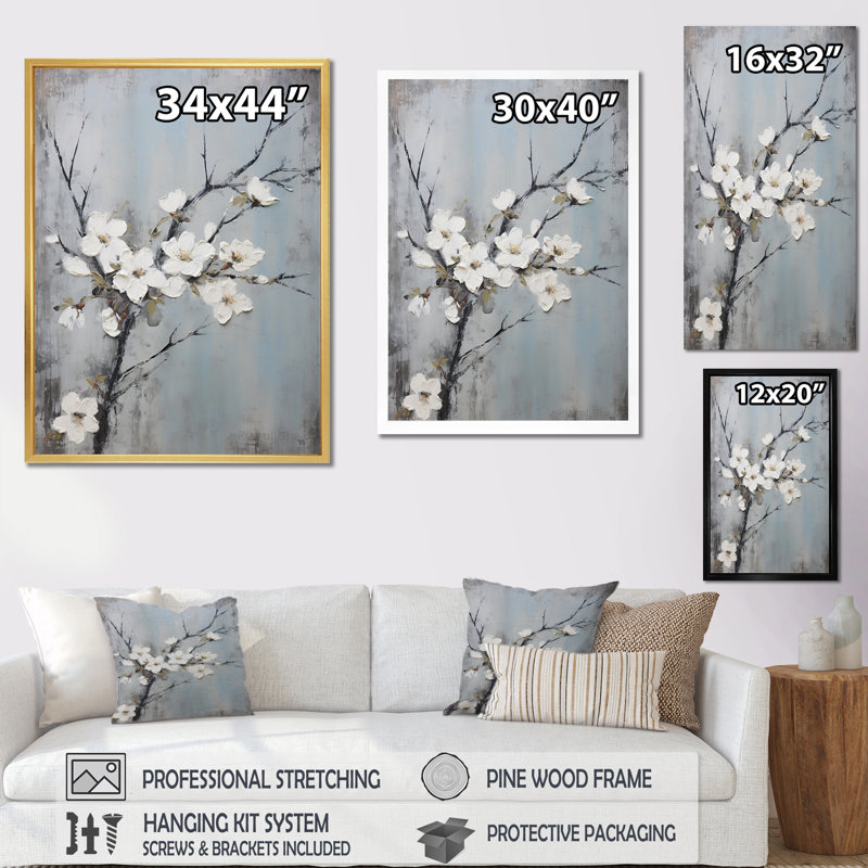 Fleur de pommier harmonie - impressions murales florales, Cadre d'angle fermé noir, H 20 po x l 12 po x P 2 po