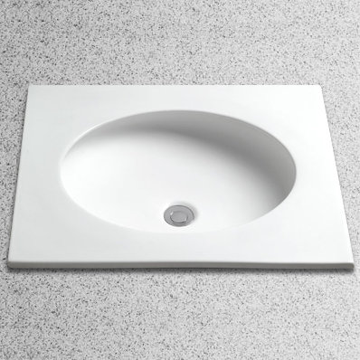 Lavabo de salle de bain ovale encastré avec trop-plein en porcelaine vitreuse curva