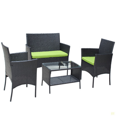 4 PC Rattan Patio Furniture Set Outdoor Patio Cushioned Seat Wicker Sofa ( Cushion)