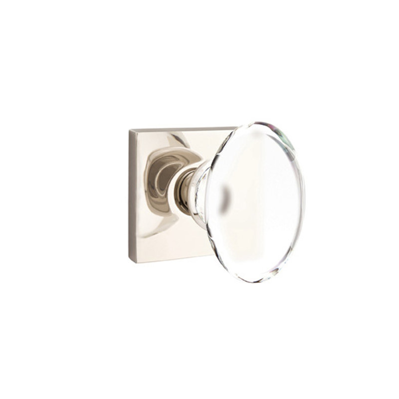 Ensemble de boutons de passage Emtek avec rosette carrée et bouton en verre Hampton, Nickel poli