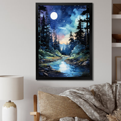 «Blue Pine Tree Midnight Serenity IV», reproduction d'un seul cadre photo sur toile
