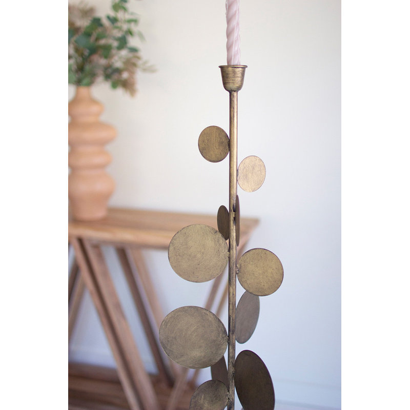  Ensemble de deux porte-bougies, conception de disque en métal laiton antique, décor de table transitionnel, finition dorée