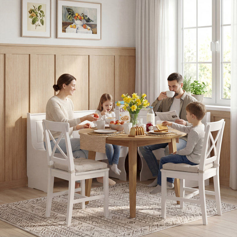Ensemble de coin-repas en bois Heartlynn Classic, Blanc
