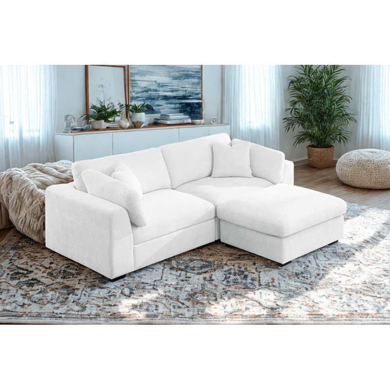Modular Oversized Loveseat Sofa, 92.12 " Chenille Couch, White