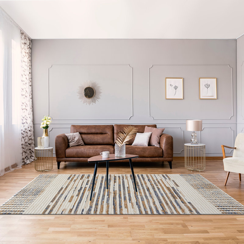 Wrought Studio Morium Aubree Multi Stripe Indoor Polyester Area Rug, Rectangle 7'10.49" x 9'10.11"
