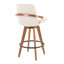 Tabouret de bar à hauteur fixe avec pivot en bambou noyer et tissu crème avec repose-pieds rond en métal noir