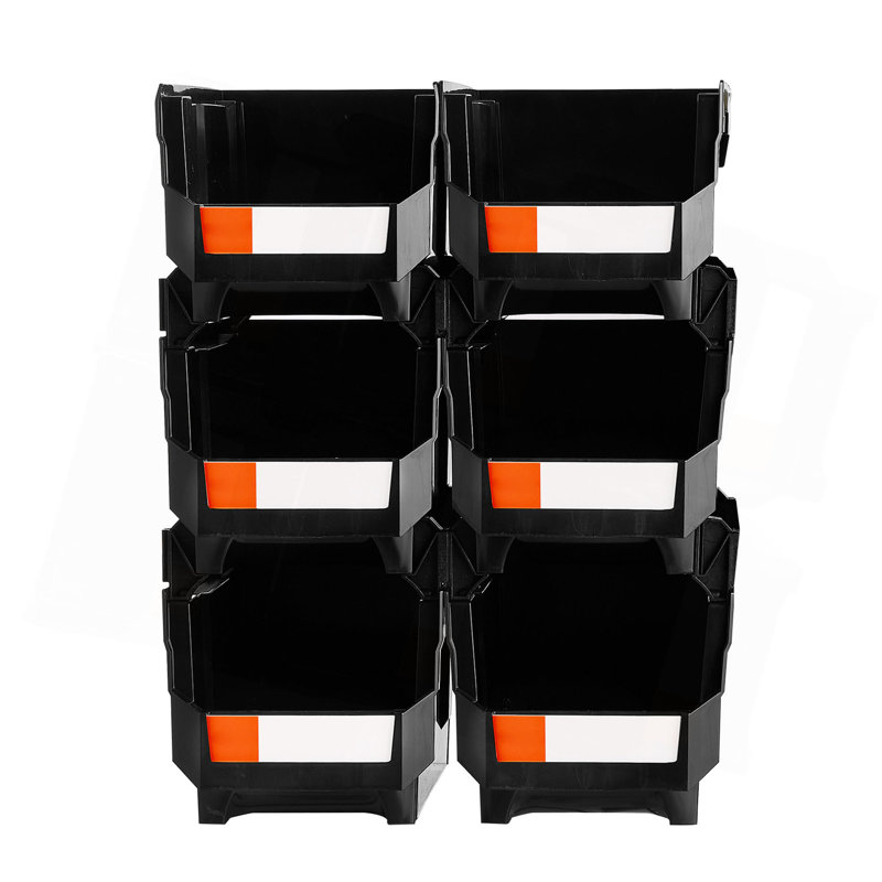 Bacs de rangement en plastique empilables, 14,8 x 8,5 x 7,1 pouces (paquet de 6), contenants en plastique pour organiser et bacs de rangement pour placard, garage, petites pièces, fournitures de bureau et autres accessoires, noir