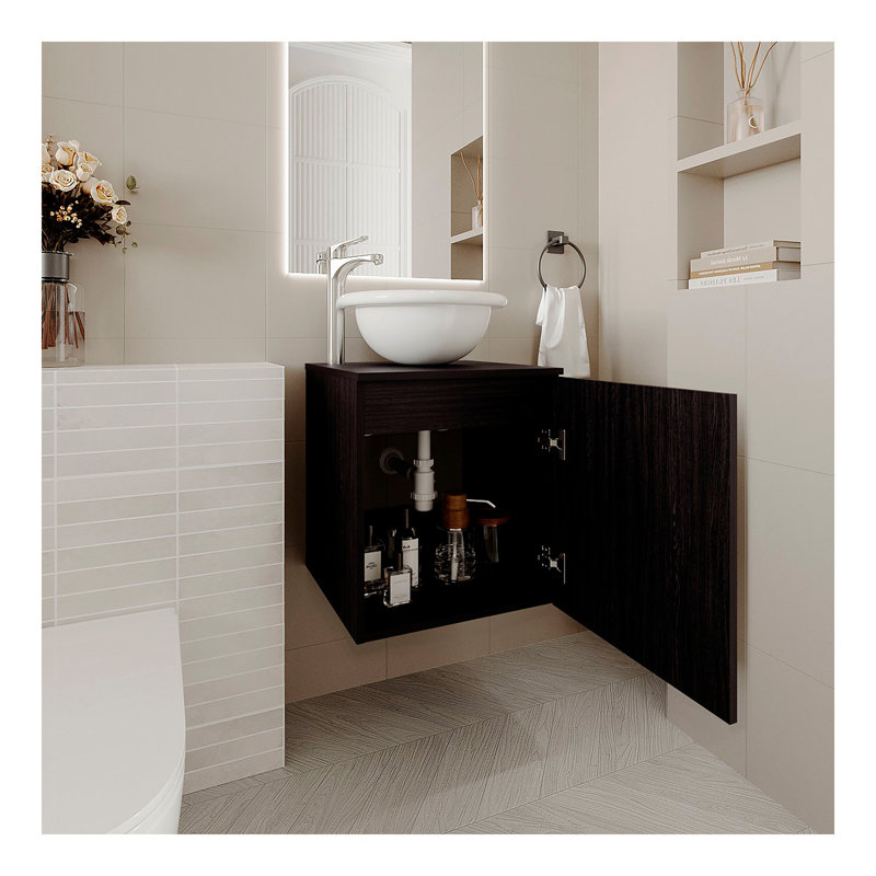 Meuble-lavabo de salle de bain H26 "avec lavabo et 1 porte, Noir