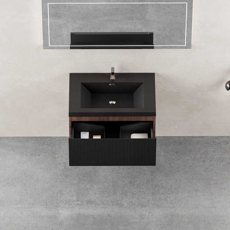 Floating Bathroom Vanity with Sink Combo, Oak Natural, 42", White
