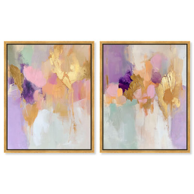 Or et mauve, ensemble de 2 reproductions d'art pastel sur toile 
