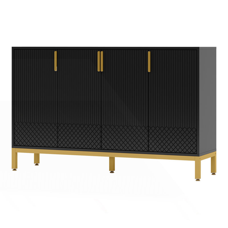 Luxury Buffet Sideboard Cabinet With Storage & Geometric Doors, Black